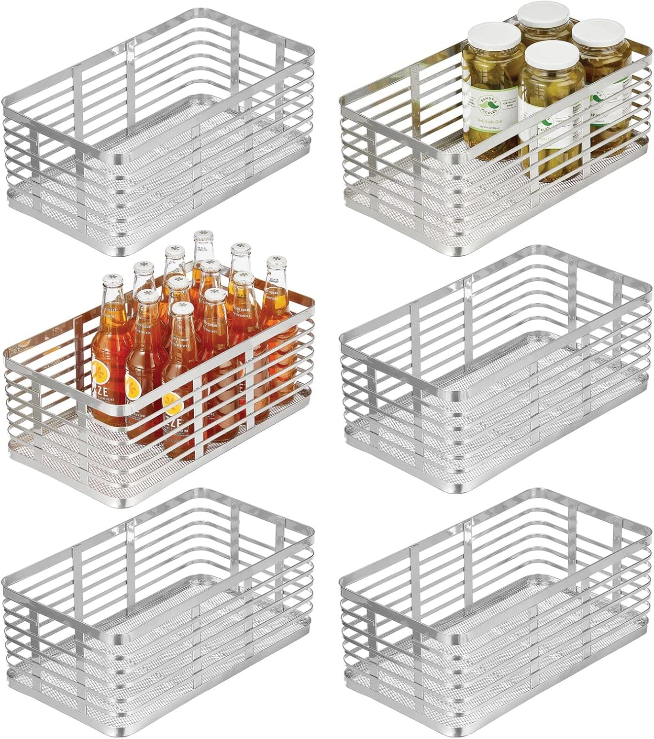 mDesign Modern Decor Metal Wire Food Organizer Storage Bin Baskets for Kitchen Cabinets, Pantry, Bathroom, Laundry Room, Closets, Garage - 6 Pack