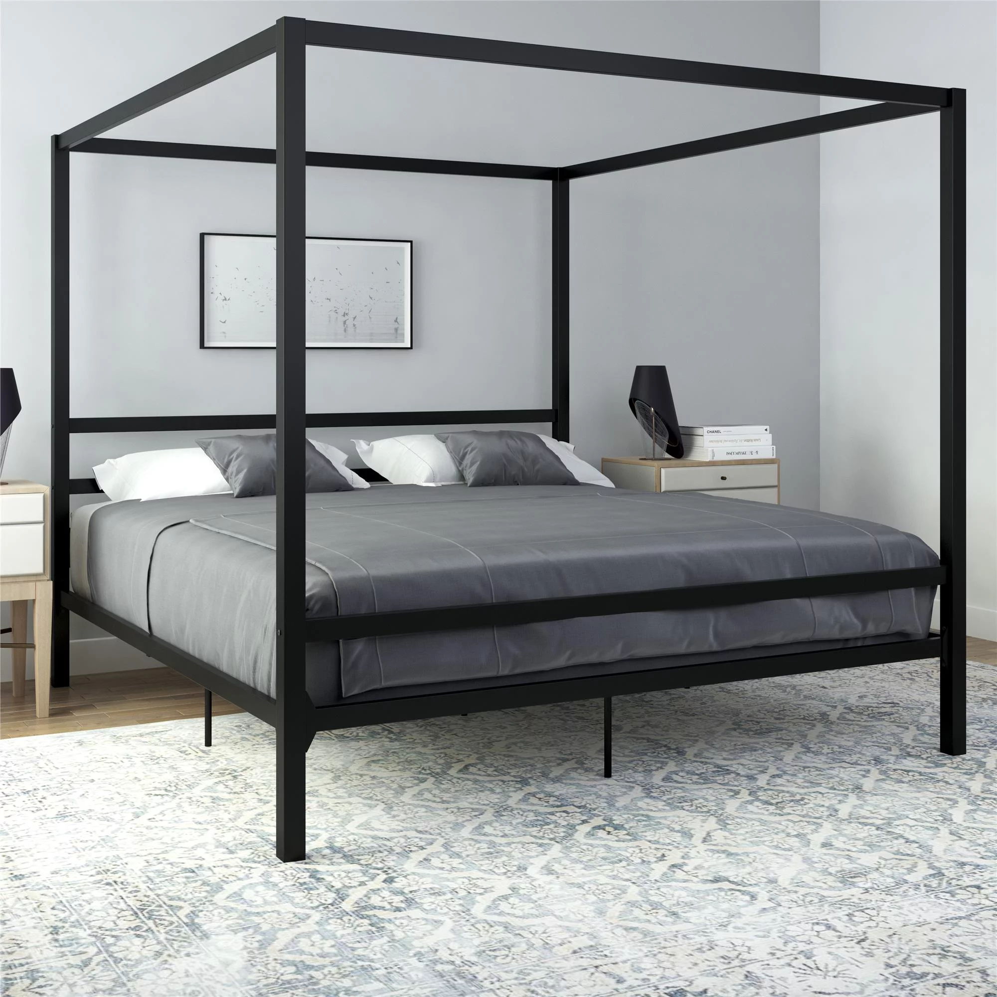 DHP Modern Metal Canopy Platform Bed Frame, King, Black