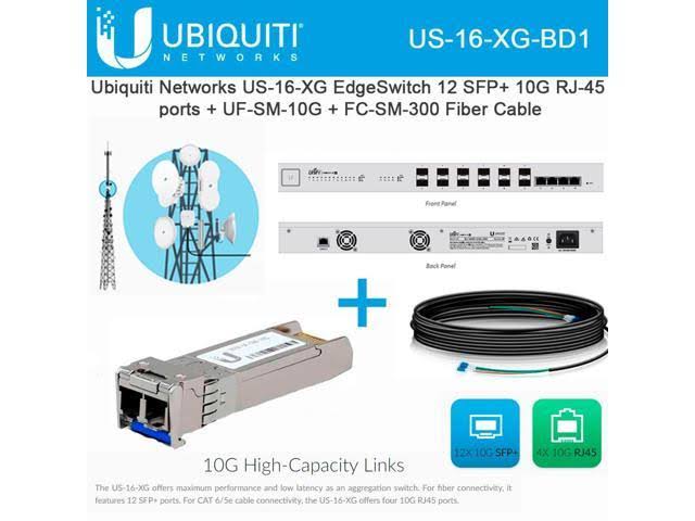 Ubiquiti Networks US-16-XG UniFi Switch + UF-SM-10G Fiber + FC-SM-300 Fiber Cable