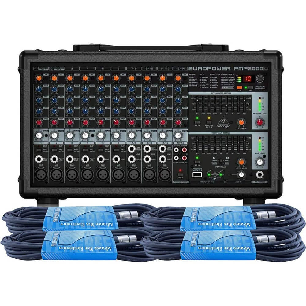 Behringer PMP2000D 2000W 14-Channel Powered Mixer with 2 Free 15ft XLR Cables