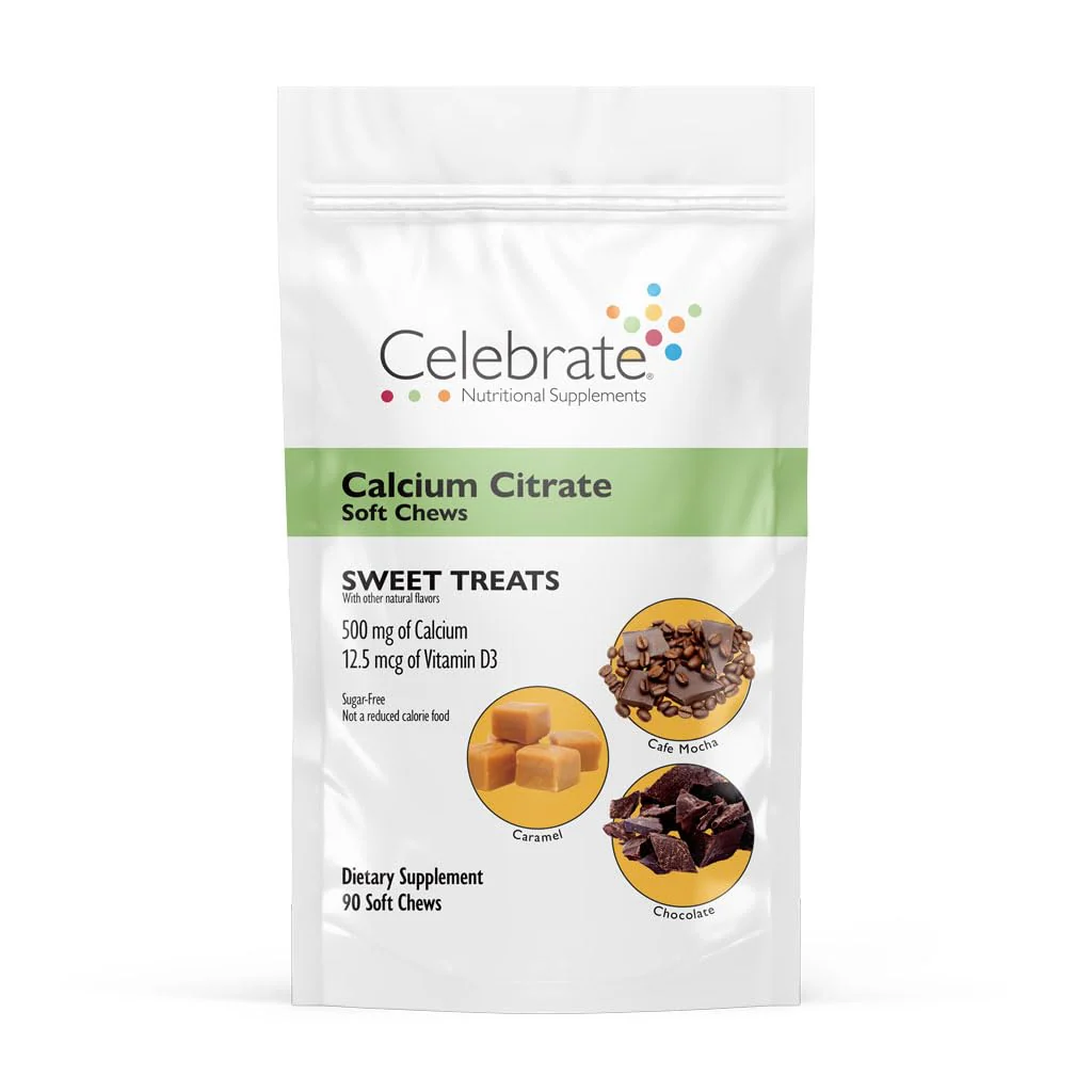 Celebrate Vitamins Calcium Soft Chews - 500mg Calcium Citrate, 500 IU Vitamin D3 - Bone Health Support - Sugar & Gluten Free