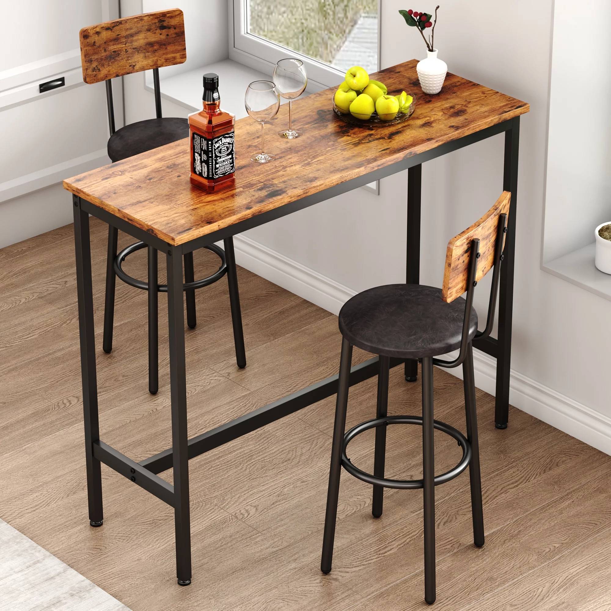 uhomepro 3 Pieces Bar Table Set, Modern Bar Table Set with 2 Stools, Home Kitchen Breakfast Table and Chairs Set Ideal for Pub, Living Room