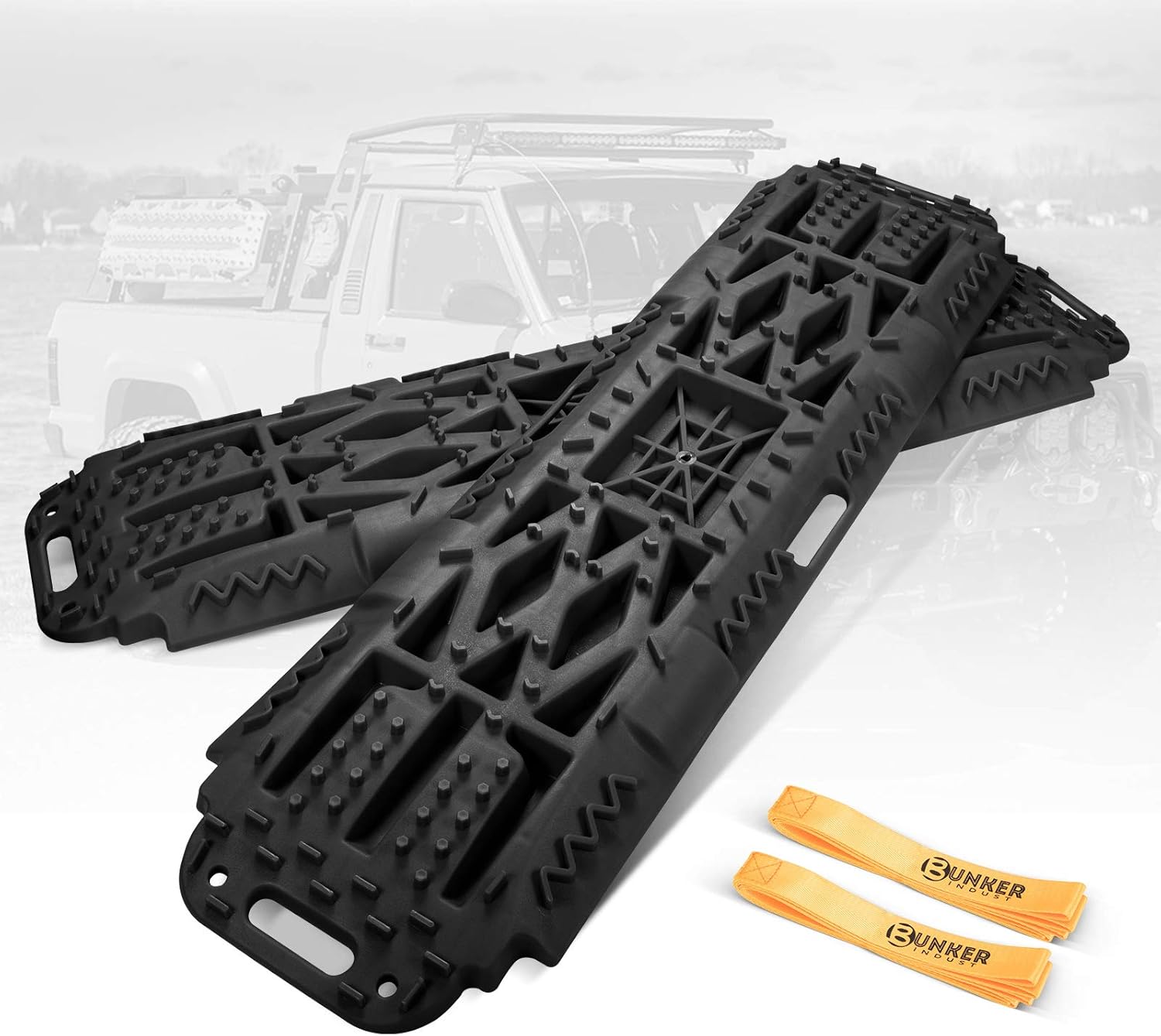 BUNKER INDUST Off-Road Traction Boards with Jack Lift Base, 2 Pcs Recovery Tracks Traction Mat for 4X4 Jeep Mud, Sand