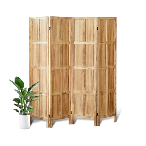 4 Panel Room Divider, 5.6 FT Folding Privacy Screen Room Divider, Partition Divider for Room Separation, Wooden Room Screen Divider Freestanding