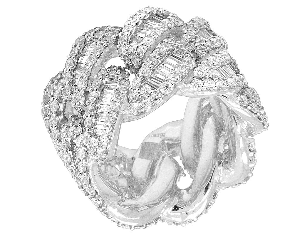 White Gold Baguette Cuban Ring Band 18MM 9.8 CT