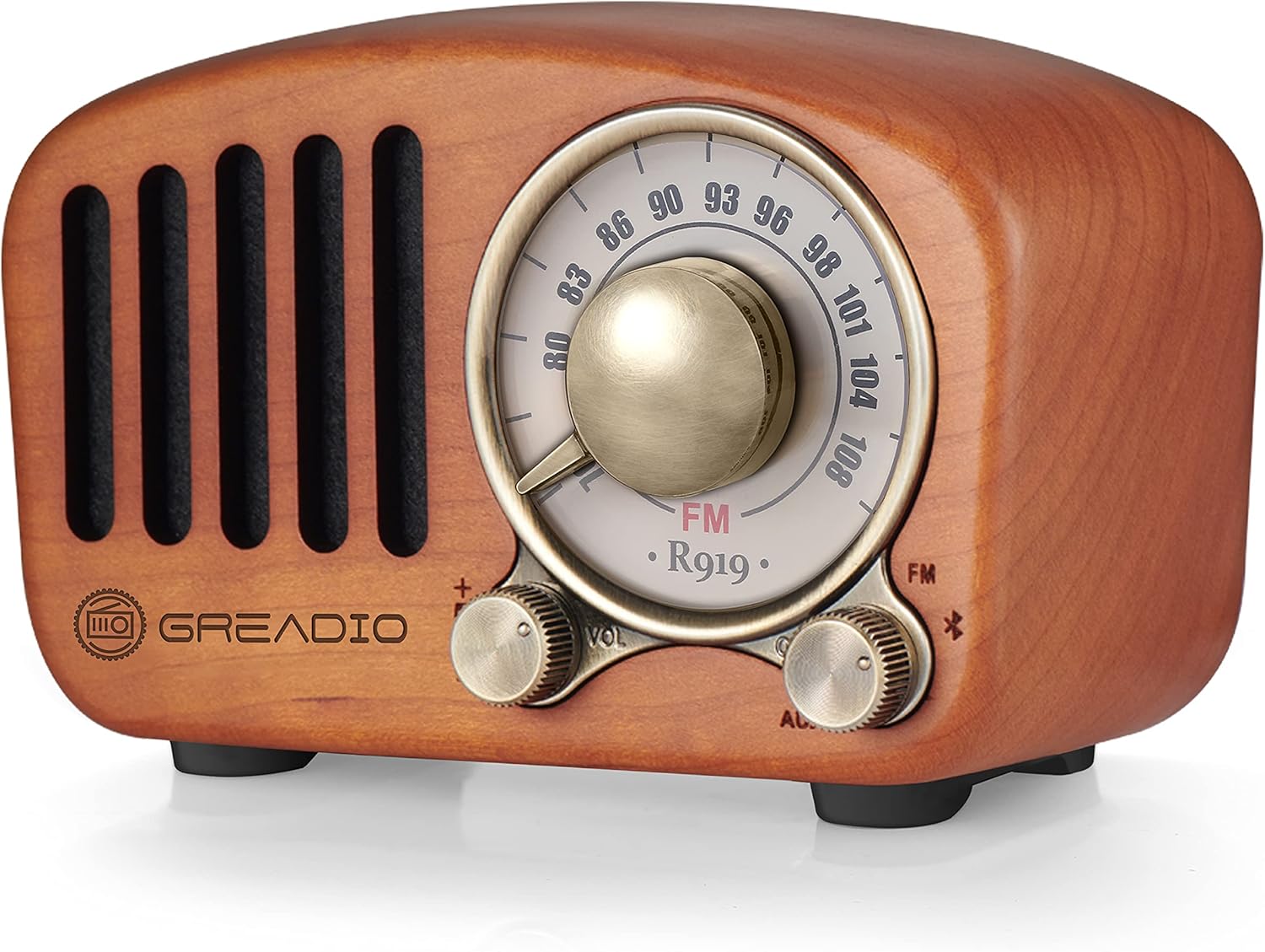 Vintage Radio Retro Bluetooth Speaker- Greadio Walnut Wooden FM Radio with Old Fashioned Classic Style, Strong Bass Enhancement, Loud Volume