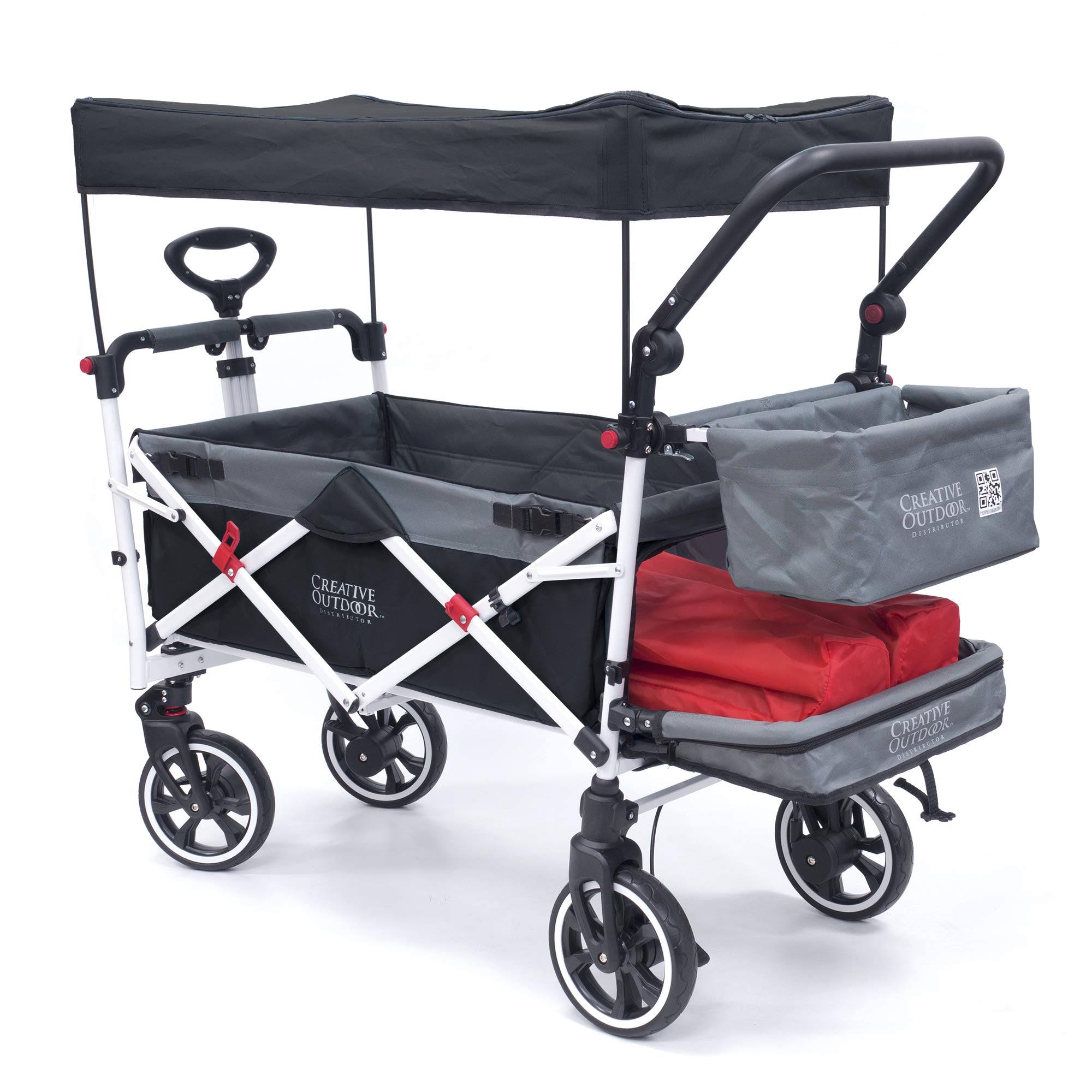 Push Pull Titanium Series Folding Wagon Stroller with Canopy | Black
