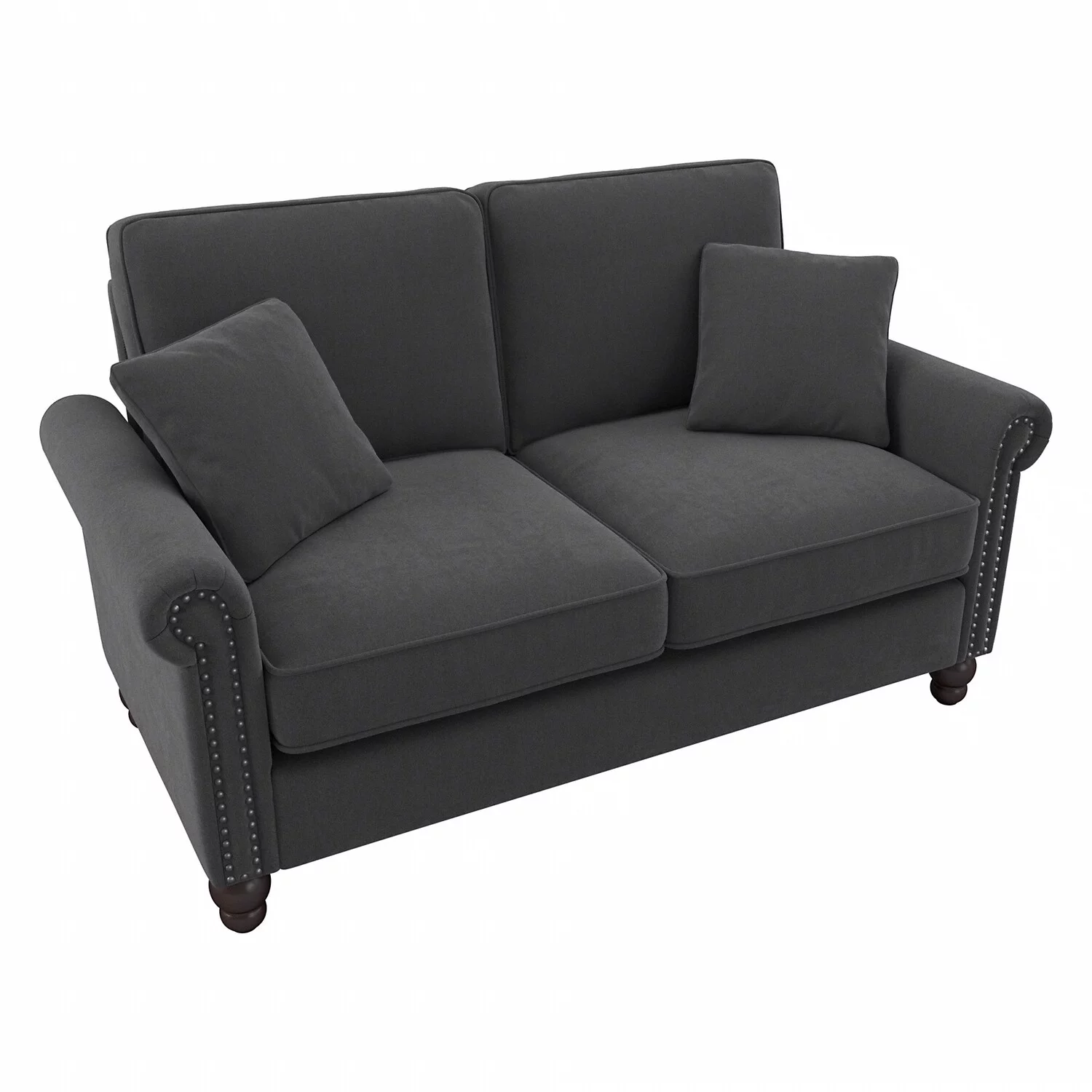 Coventry 61W Loveseat in Charcoal Gray Herringbone Fabric