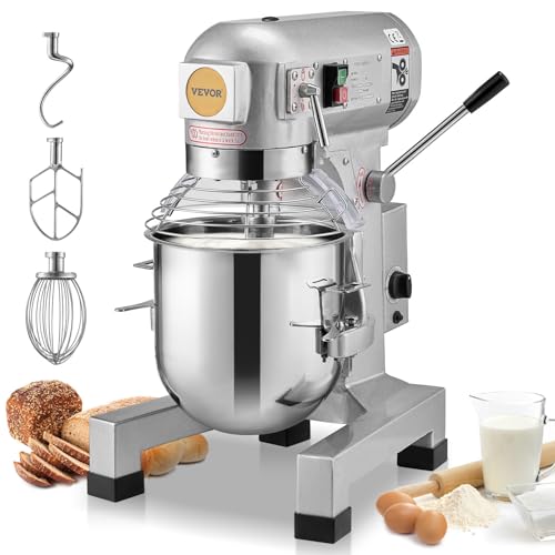 VEVOR Commercial Food Mixer 10Qt, Commercial Mixer with 3 Adjustable Speeds, 550W Dough Mixer,Commercial Stand Mixer with Stainless Steel Bowl