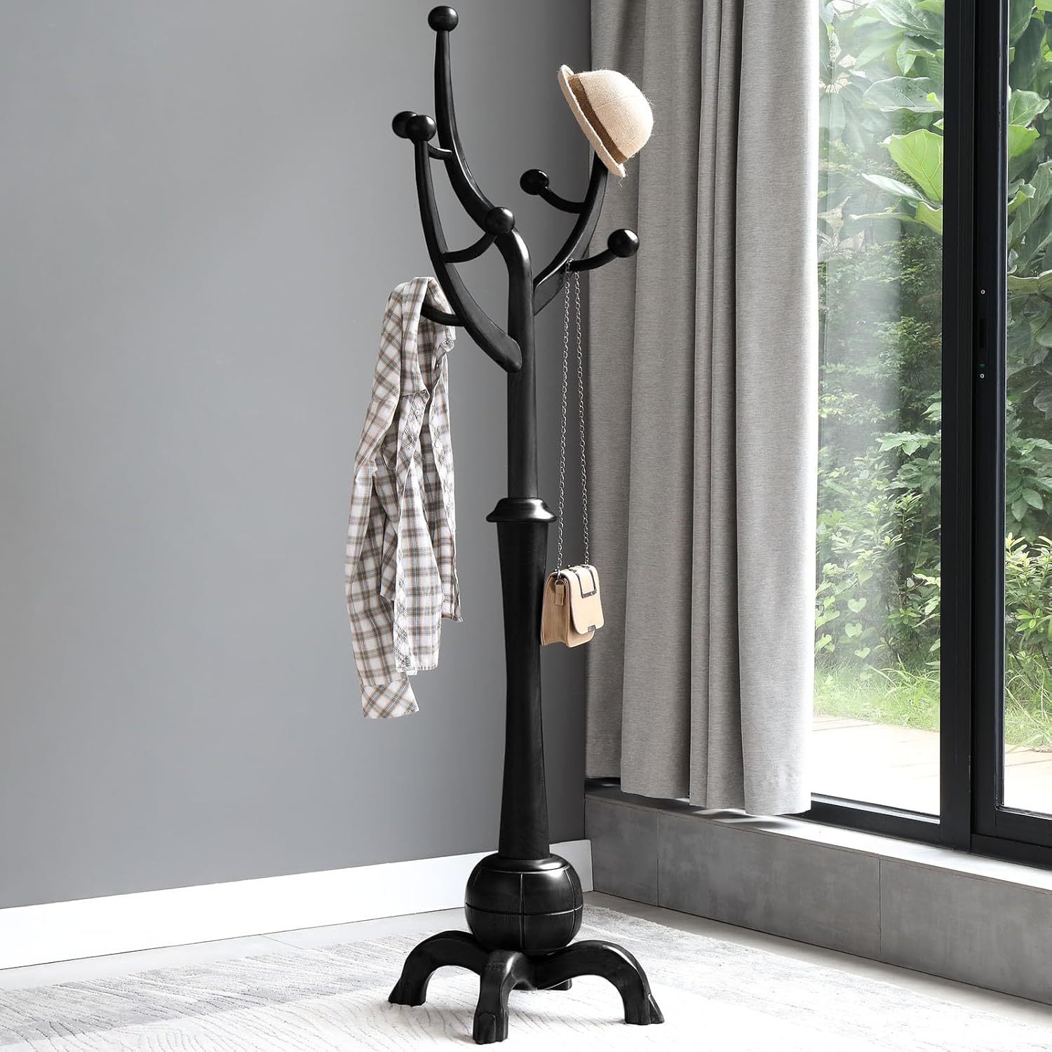 Heavy Duty Coat Rack Freestanding Wood Tree Rack with 8 Hooks, Unique Design Tree Branch-look