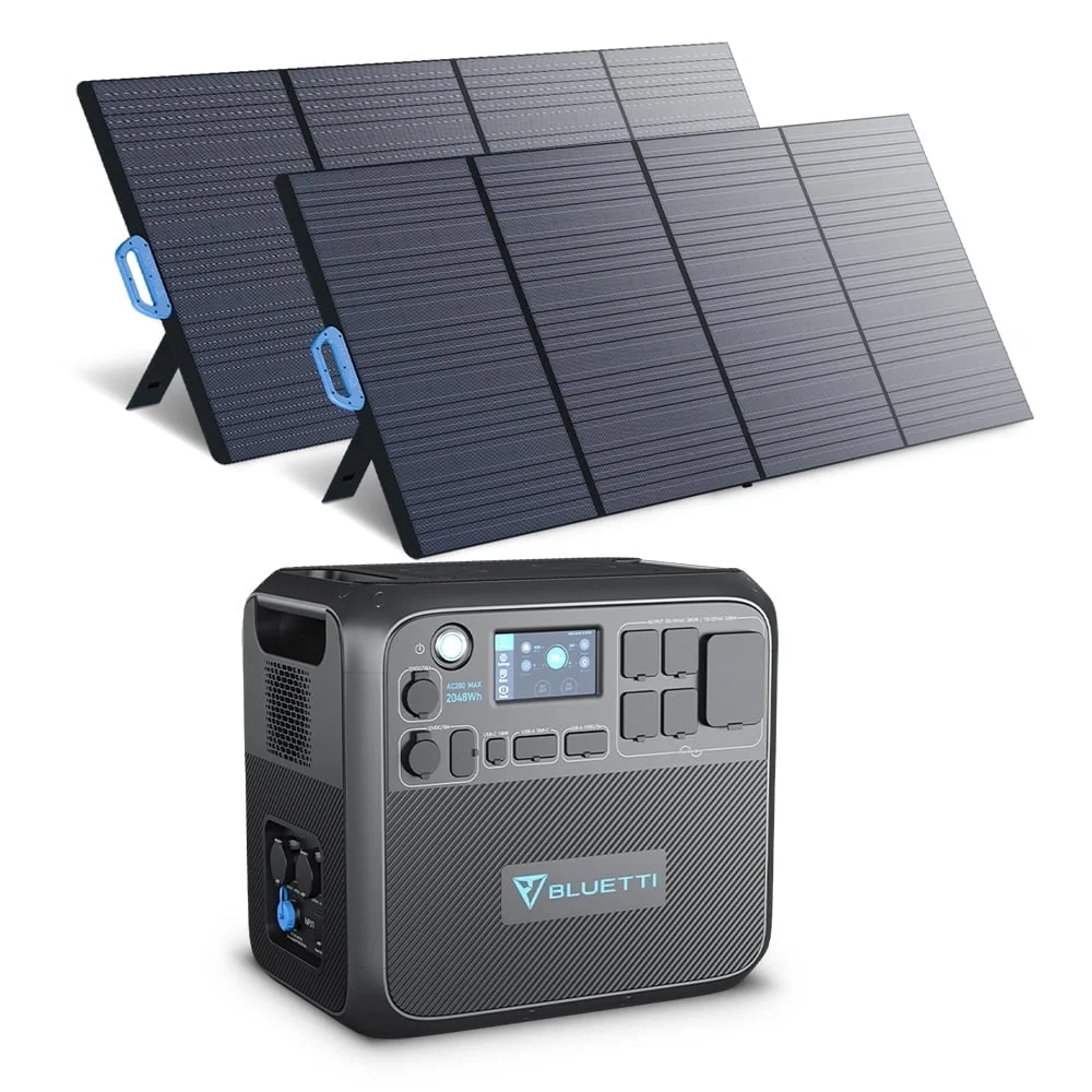 BLUETTI Solar Generator AC200MAX with 2 PV350 Solar Panels Included, 2048Wh Portable Power Station w/ 4 2200W AC Outlets