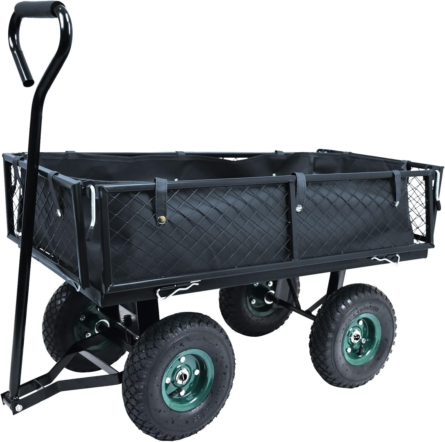 Elevon Heavy Duty Garden Cart, 400 Lb Weight Capacity, Liner Included, Mesh Steel Folding Utility Wagon with Removable Sides and 10in Pneumatic Tires