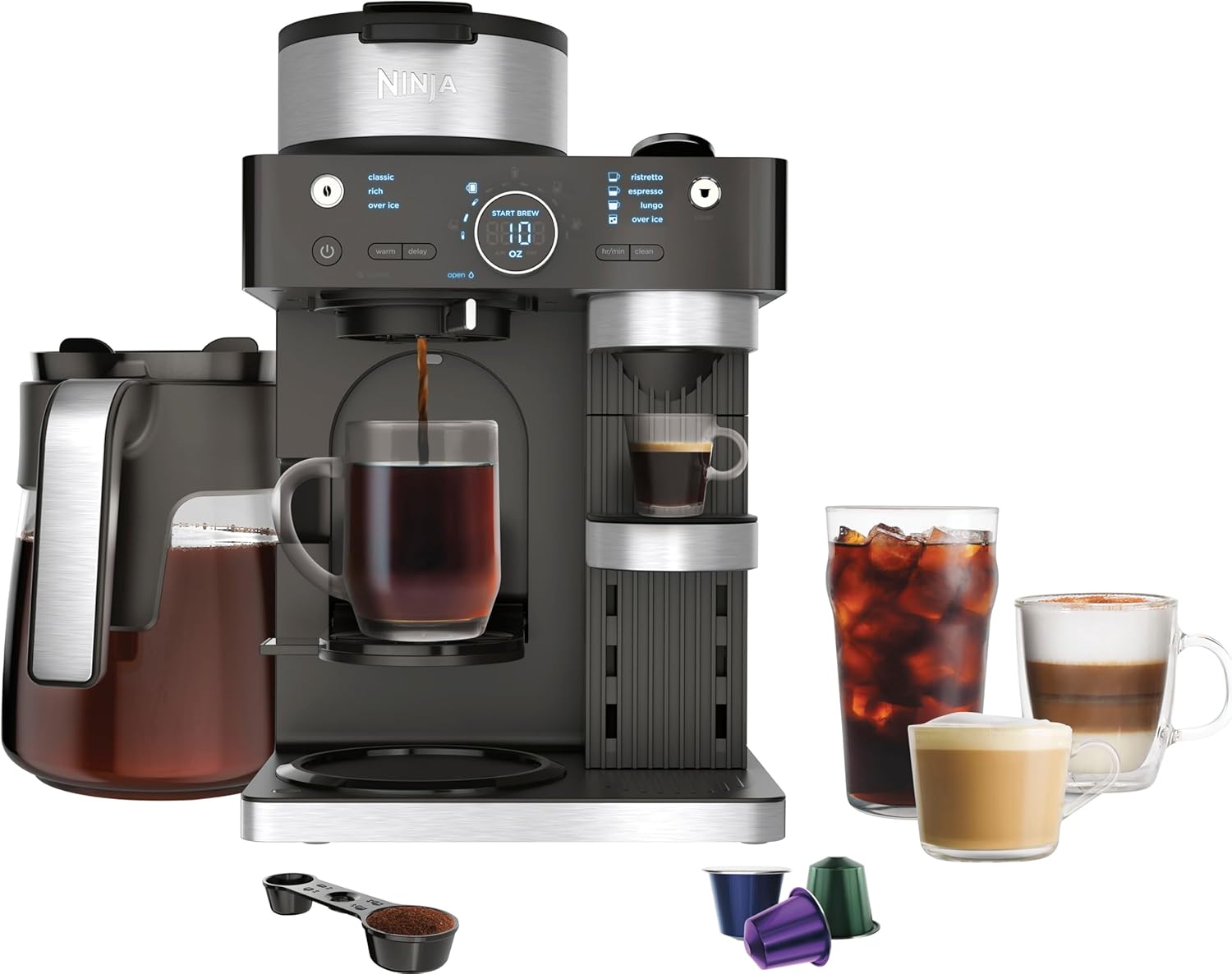 Ninja CFN602 Espresso & Coffee Barista System with Ristretto Function, Single-Serve Coffee & Nespresso Capsule Compatible, 12-Cup Carafe
