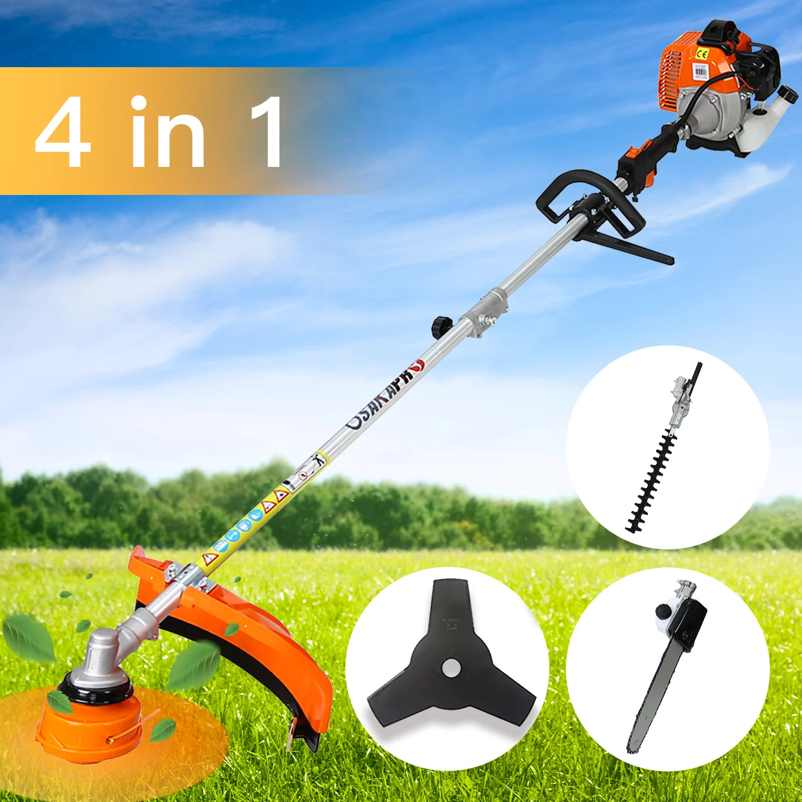 SYNGAR Grass Trimmer Weed Eater, 4 in 1 Gas Powered 2-Cycle String Trimmer with Gas Pole Saw, Hedge Trimmer, Grass Trimmer