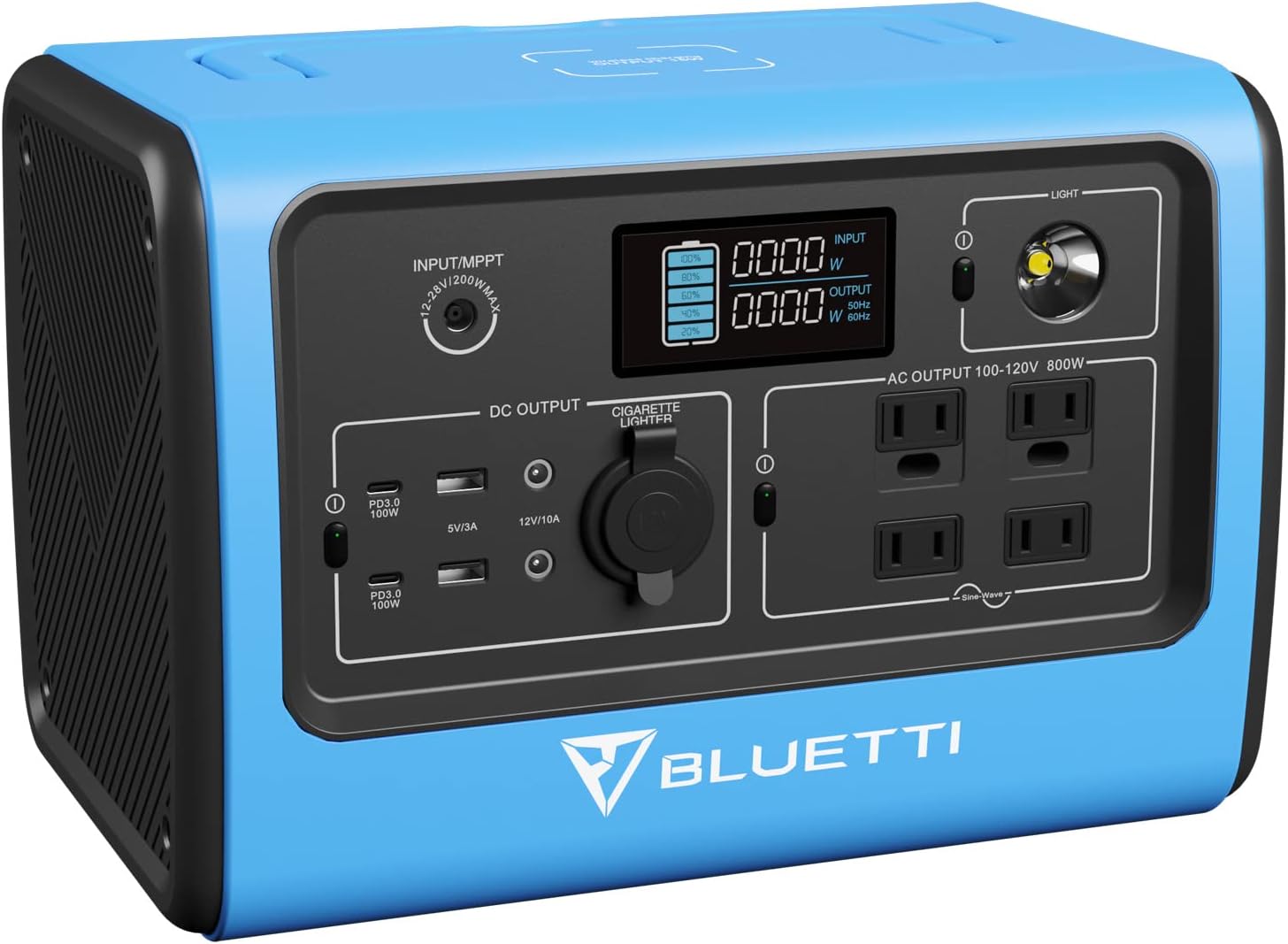 BLUETTI Portable Power Station EB70S 800W Solar Generator 716Wh LiFePo4 Battery Backup w/ 4 110V AC Outlets, 2 100W Type-C, LED Flashlight