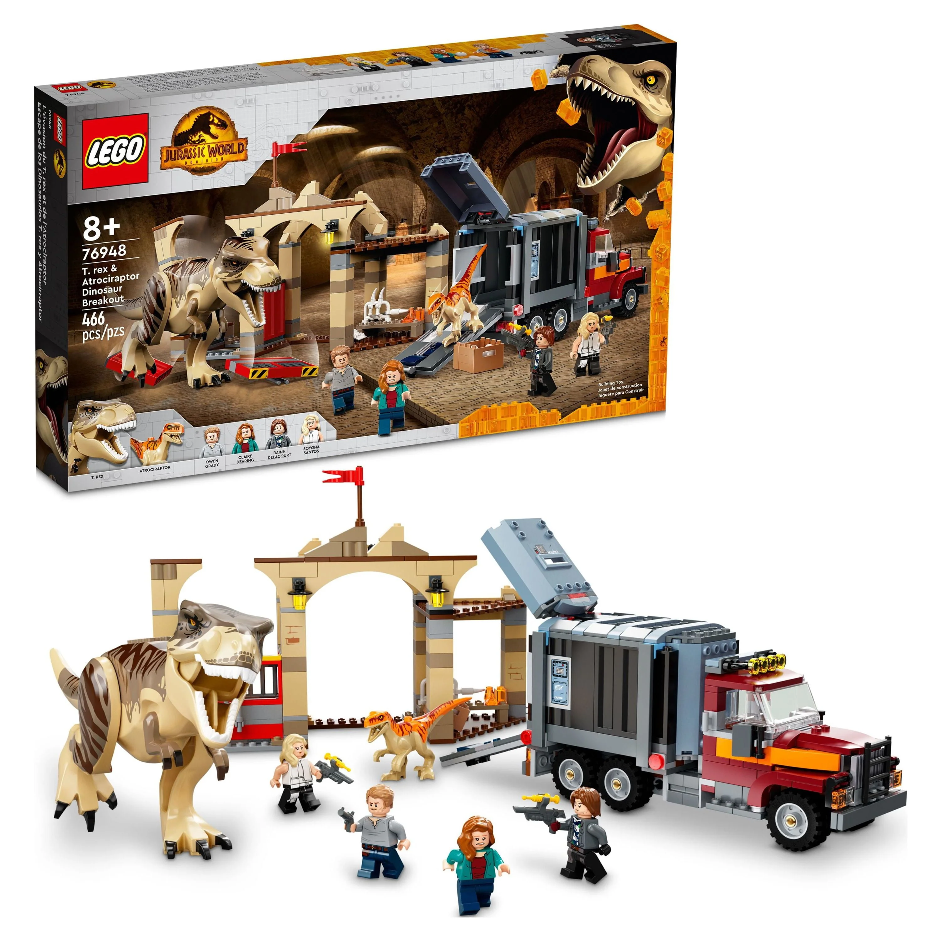 LEGO Jurassic World T. rex & Atrociraptor Dinosaur Breakout 76948 Dinosaur Toys for Kids Ages 8 Plus with 4 Minifigures, Market and Truck