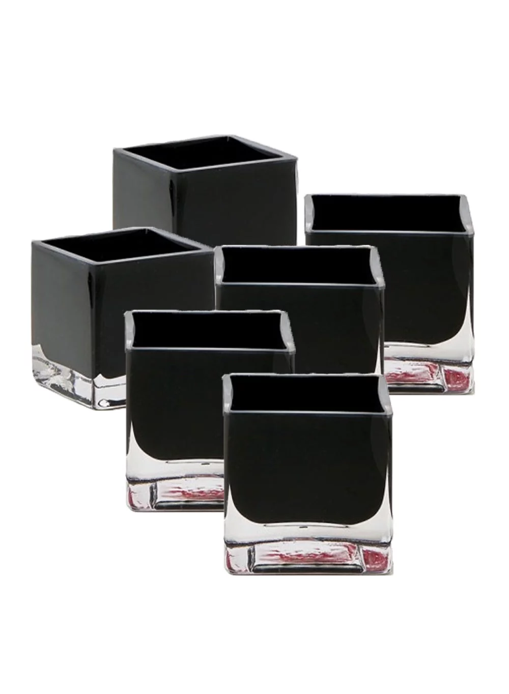 Small Black Glass Cube Vase for Short Flowers, Candles, 3" Cube - Set of 12 - Curated Treasures Market