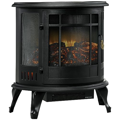 HOMCOM 22" Electric Fireplace Stove, Freestanding Electric Fire Place Heater with Realistic LED Flame, Adjustable Temperature, 1500W