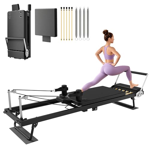 MU 91.5" Foldable Pilates Reformer Machine with Jump Board & Dual Resistance – Adjustable Reformer Pilates Machine for Full-Body Home Workout