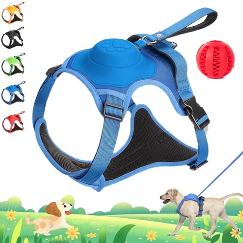 Poochbark 3 in 1 Dog Harness with Built-in Leash, Dog Harness with Retractable Leash, Adjustable Soft Padded Dog Vest, Auto-Lock & No-Pull Control
