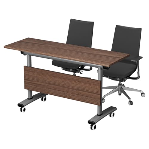 Commercial-Grade Flip-Top Folding Conference Table with Lockable Wheels - Heavy-Duty Mobile Steel Frame Desk for Office, Classroom, Event