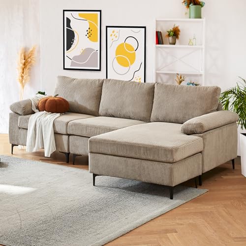 Convertible Sectional Sofa 100" L Shaped Couch Modern 3-Seat Corduroy Fabric with Reversible Chaise for Living Room,Black