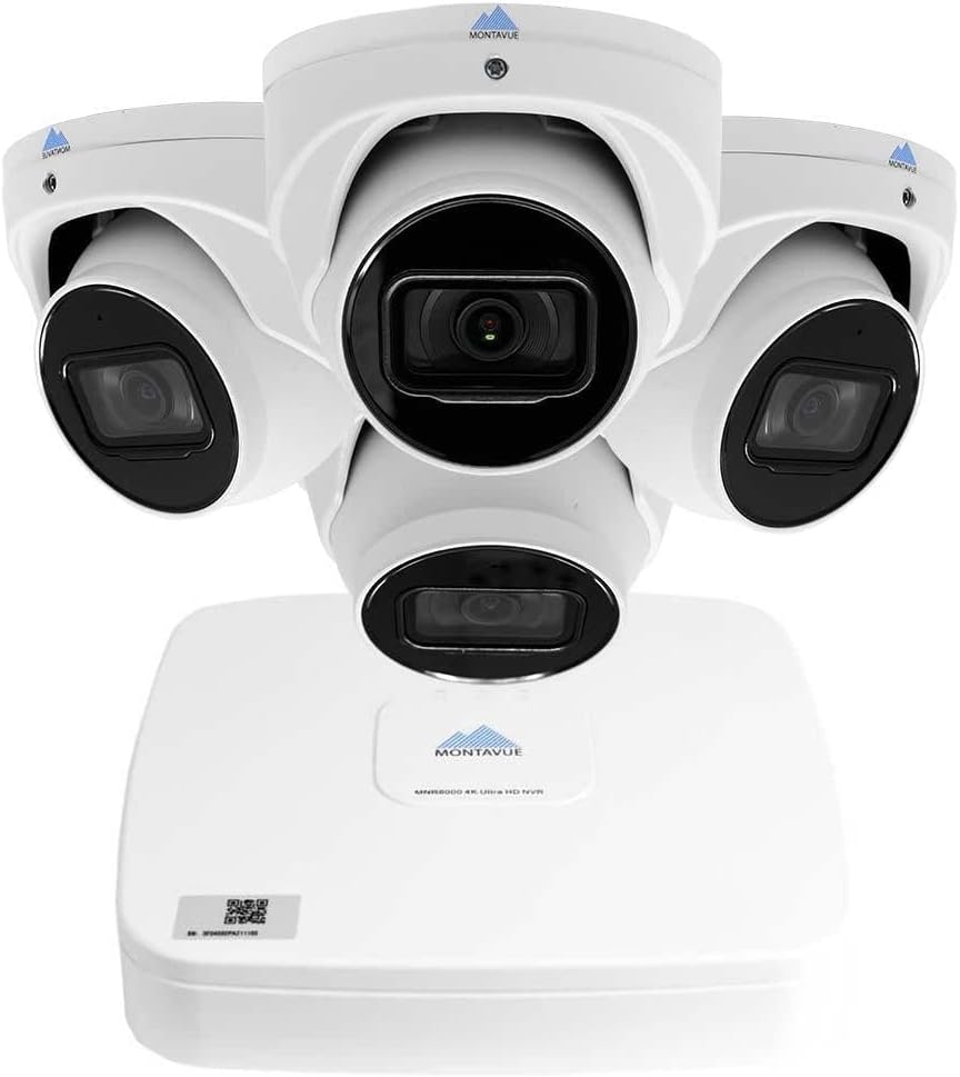 4K IP Camera System w/ 8MP 4K 4ch NVR PoE, 4 8MP 4K Audio Turret Cameras, IP67 Metal PoE Cameras, 1TB Pre-Installed Hard Drive - MTIP8041-44KT-W