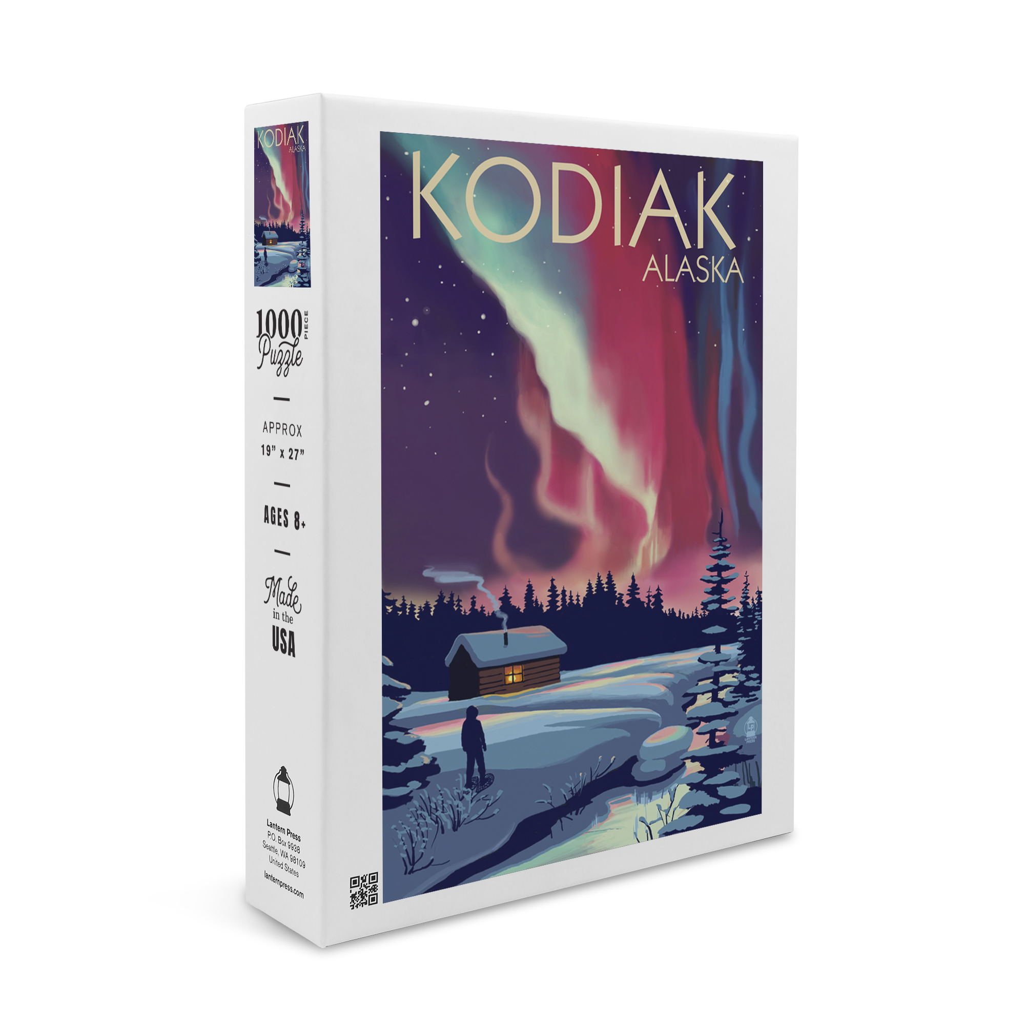 Kodiak, Alaska, Northern Lights and Cabin (1000 Piece Puzzle, Size 19x27, Challenging Jigsaw Puzzle for Adults and Family, Made in USA)