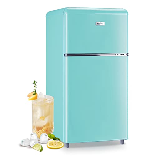 WANAI Compact Mini Refrigerator 3.2 Cu.Ft Small Refrigerator with Freezer, Retro Mini Fridge with Dual Door,7 Adjustable Thermostat