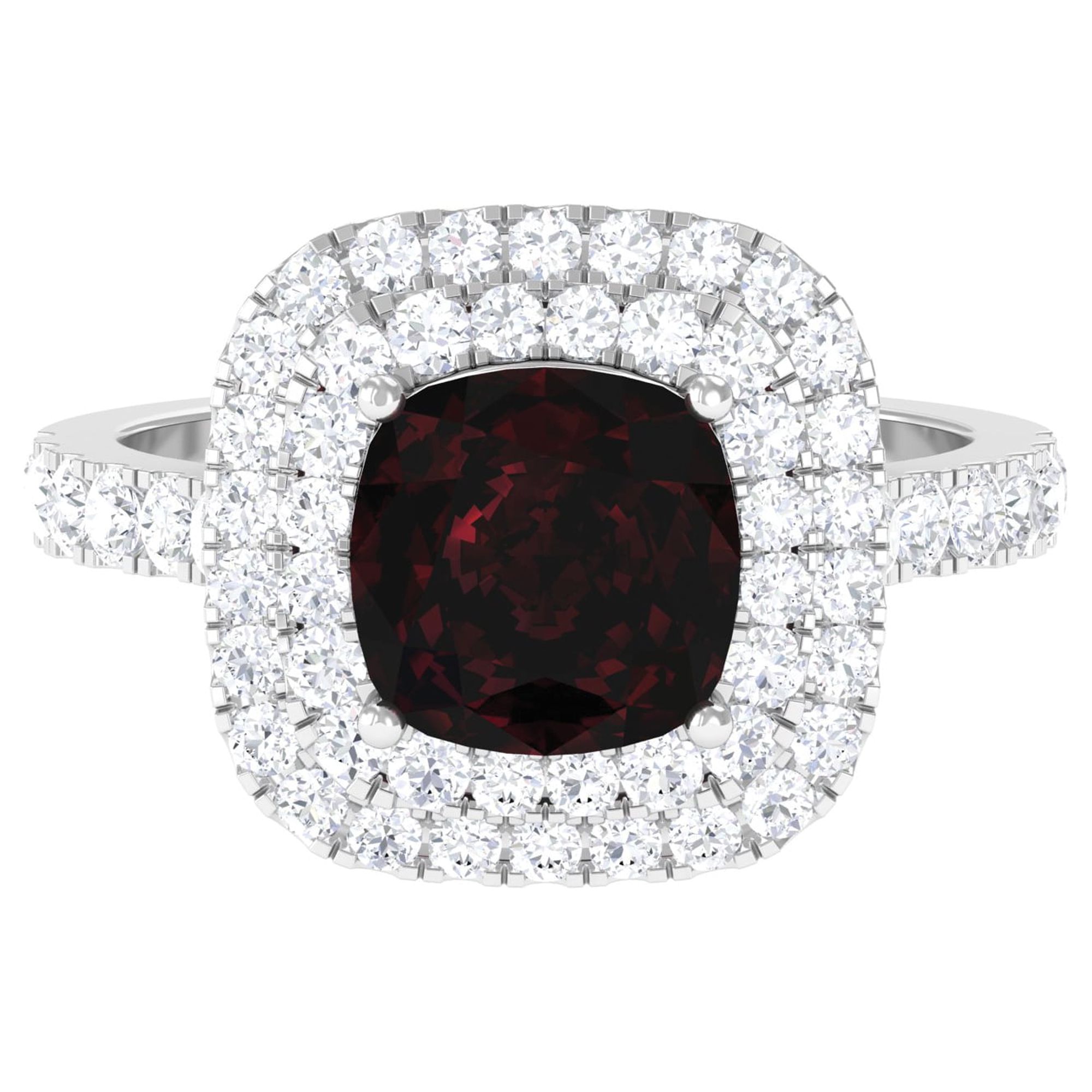 4 CT Garnet Engagement Ring with Double Halo Moissanite, 925 Sterling Silver, US 4.00