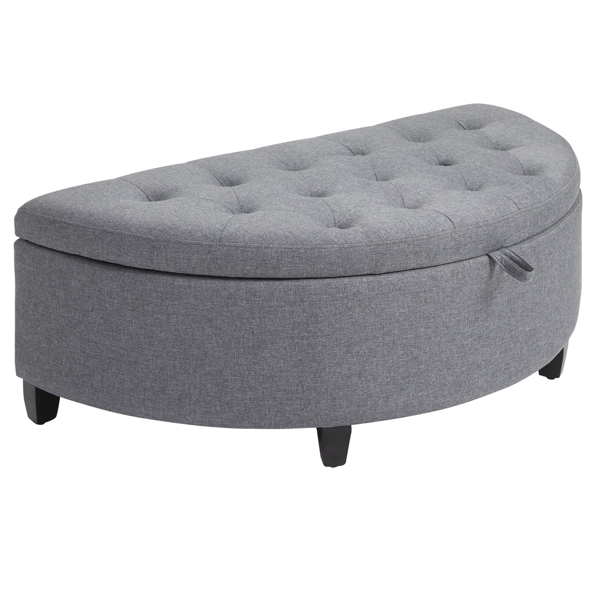 HOMCOM Half Moon Storage Ottoman, Upholstered End of Bed Bench with Lift Lid and Wood Legs, Button Tufted Storage Bench for Living Room