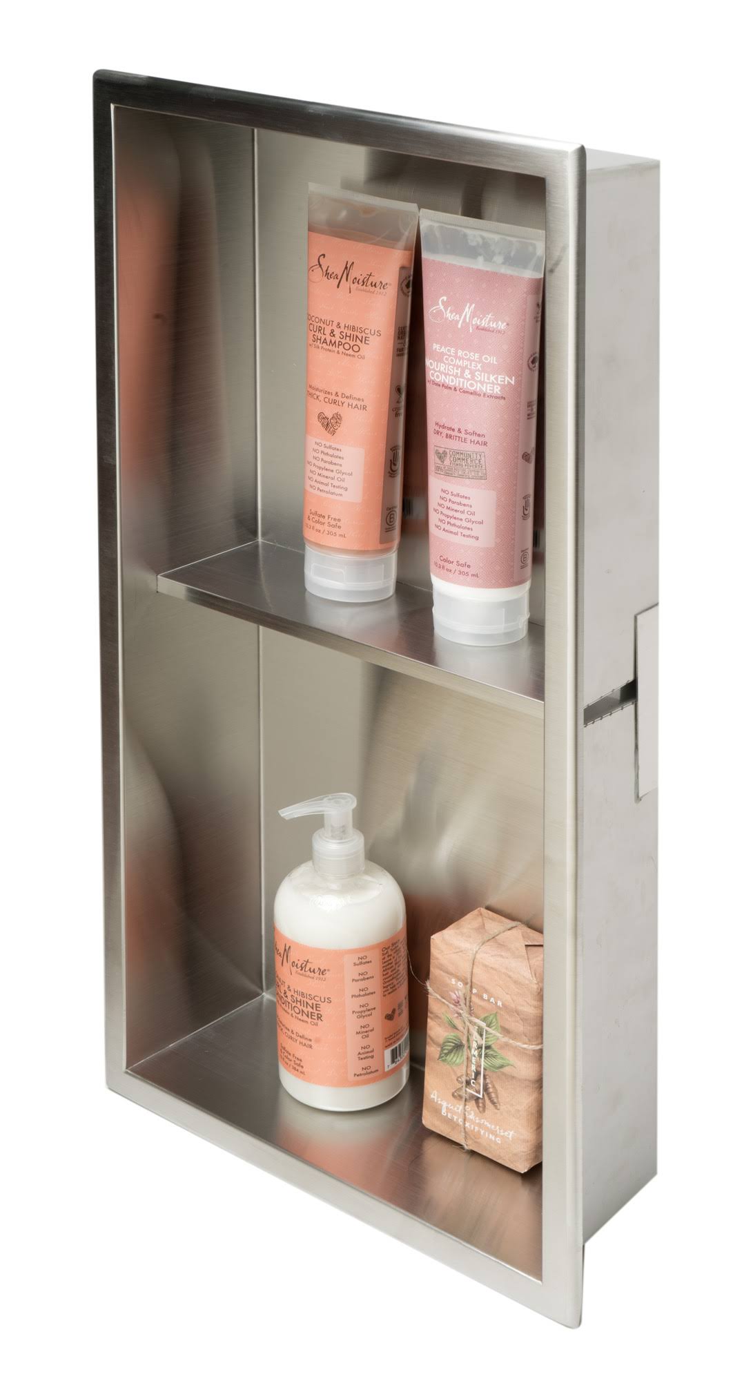 Alfi Brand ABN1224-BSS 12 x 24 Brushed Stainless Steel Vertical Double Shelf Bath Shower Niche