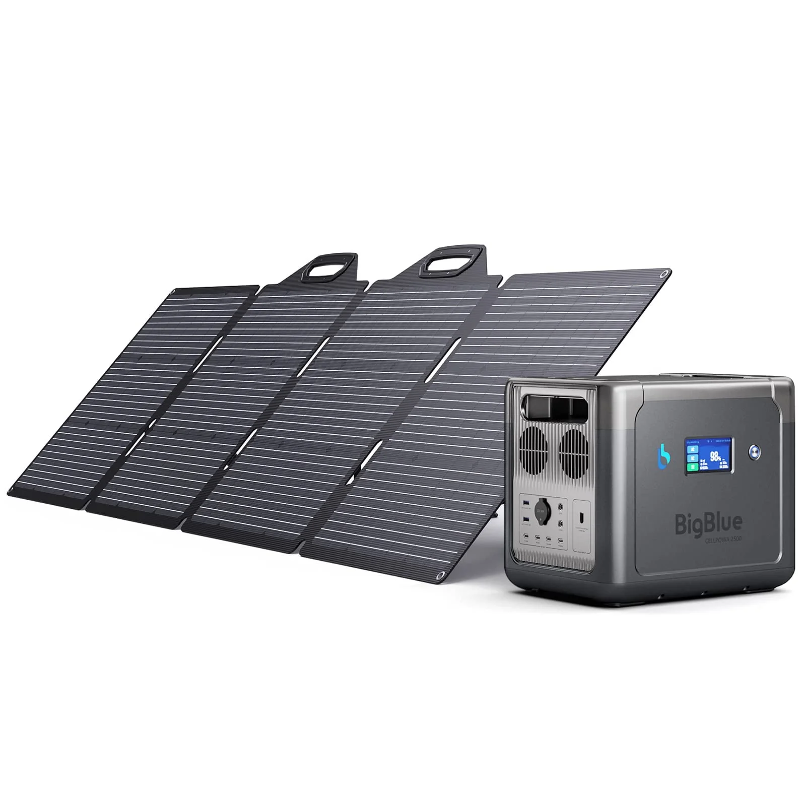 BigBlue 2500W Solar Generator with 200W Portable Solar Panel, 1843Wh CellPowa 2500 Power Station with APP and GPS, 2Hrs AC Charge to 100%, 10ms UPS