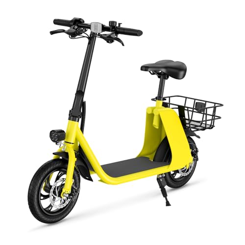 Electric Scooter for Adults, Foldable E Scooter with Seat & Carry Basket, 450W Foldable 36V Battery E-Scooter for Adults 15.5MPH, 20 Miles Range