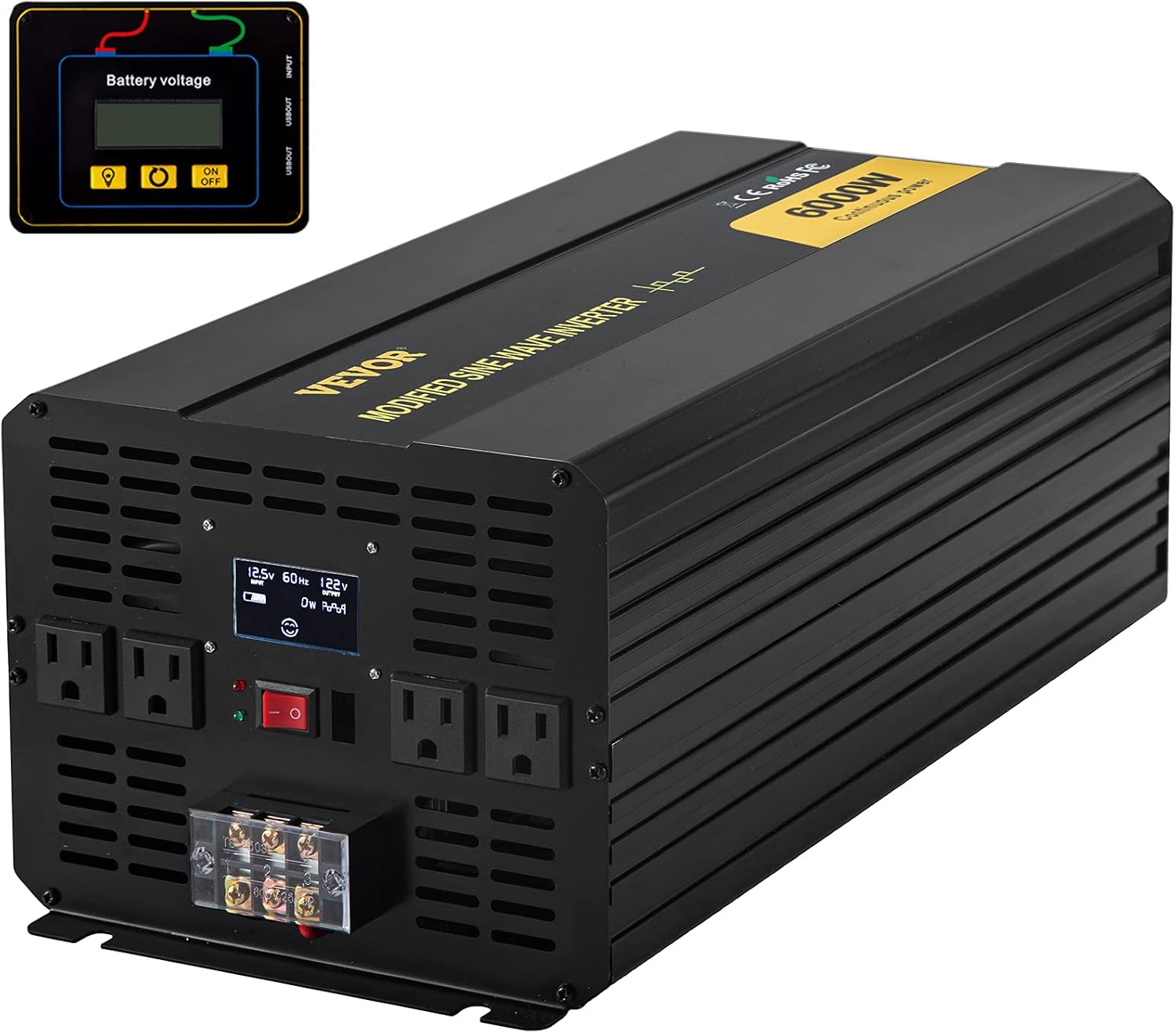 VEVOR Power Inverter, 6000W Modified Sine Wave Inverter, DC 12V to AC 120V Car Converter, with LCD Display, Remote Controller, LED Indicator