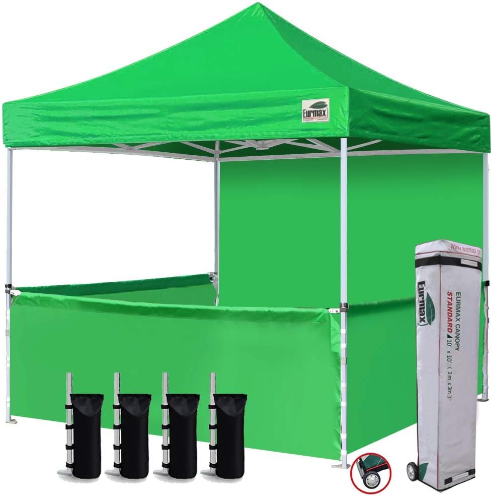 Eurmax USA 10'x10' Ez Pop-up Booth Canopy Tent Commercial Instant Canopies with 1 Full Sidewall & 3 Half Walls and Roller Bag