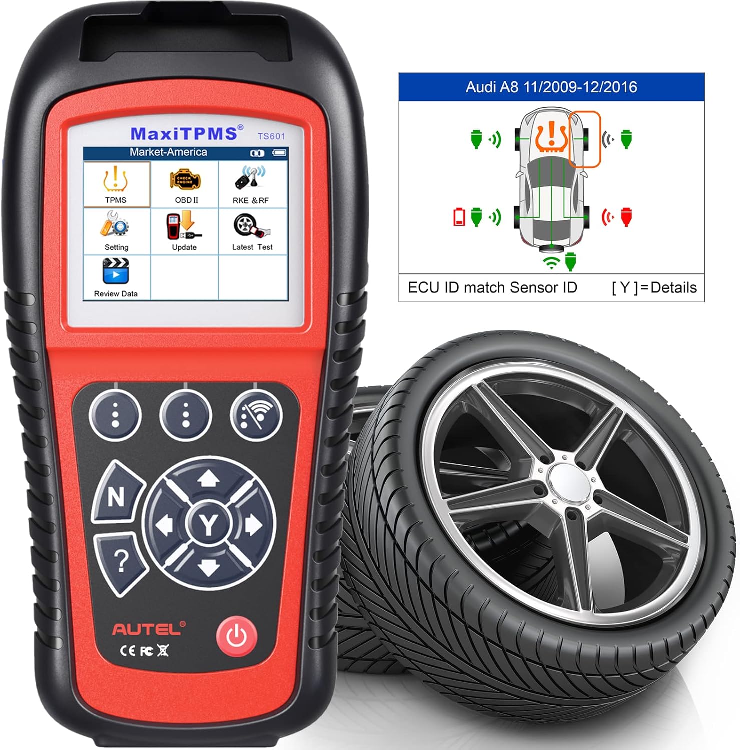 Autel TS601 TPMS Relearn Tool, TPMS Programming Tool Upgrade of TS508/TS501/TS408/TS401, OBDII Code Reader With Tire Pressure Sensor Reset