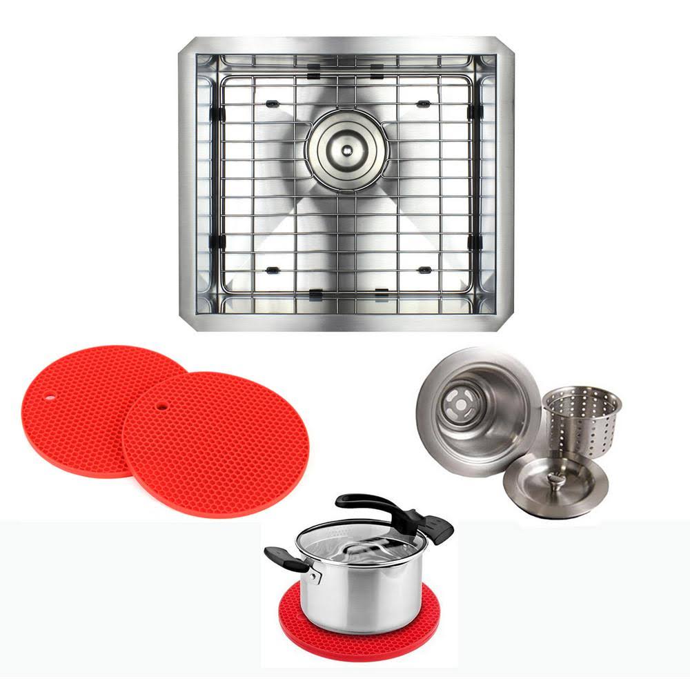 Kingsman Hardware 16 Gauge Stainless Steel 17 in. Undermount Bar Sink with Accessories, Silver - Avayadevconnect