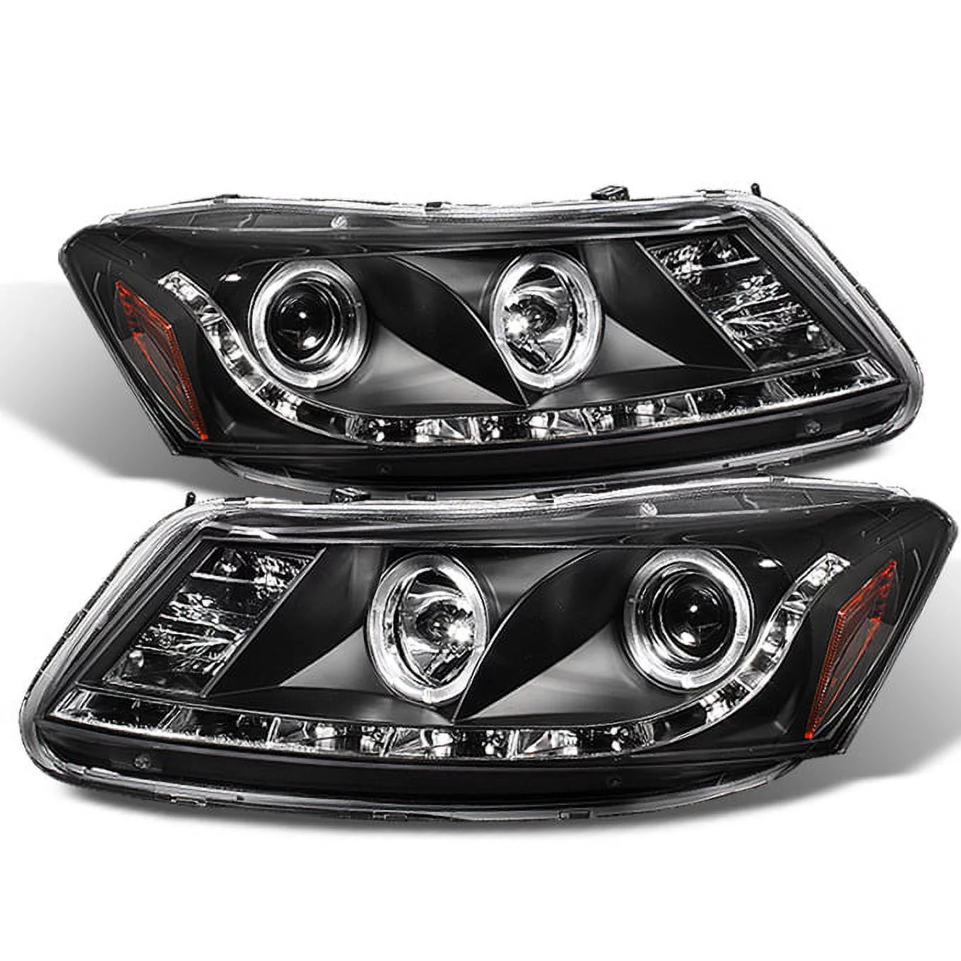 AKKON - For Honda Accord Black Bezel Dual Halo Ring DRL LED Strip Projector Headlights Front Lamps Replacement - Radiant Selections