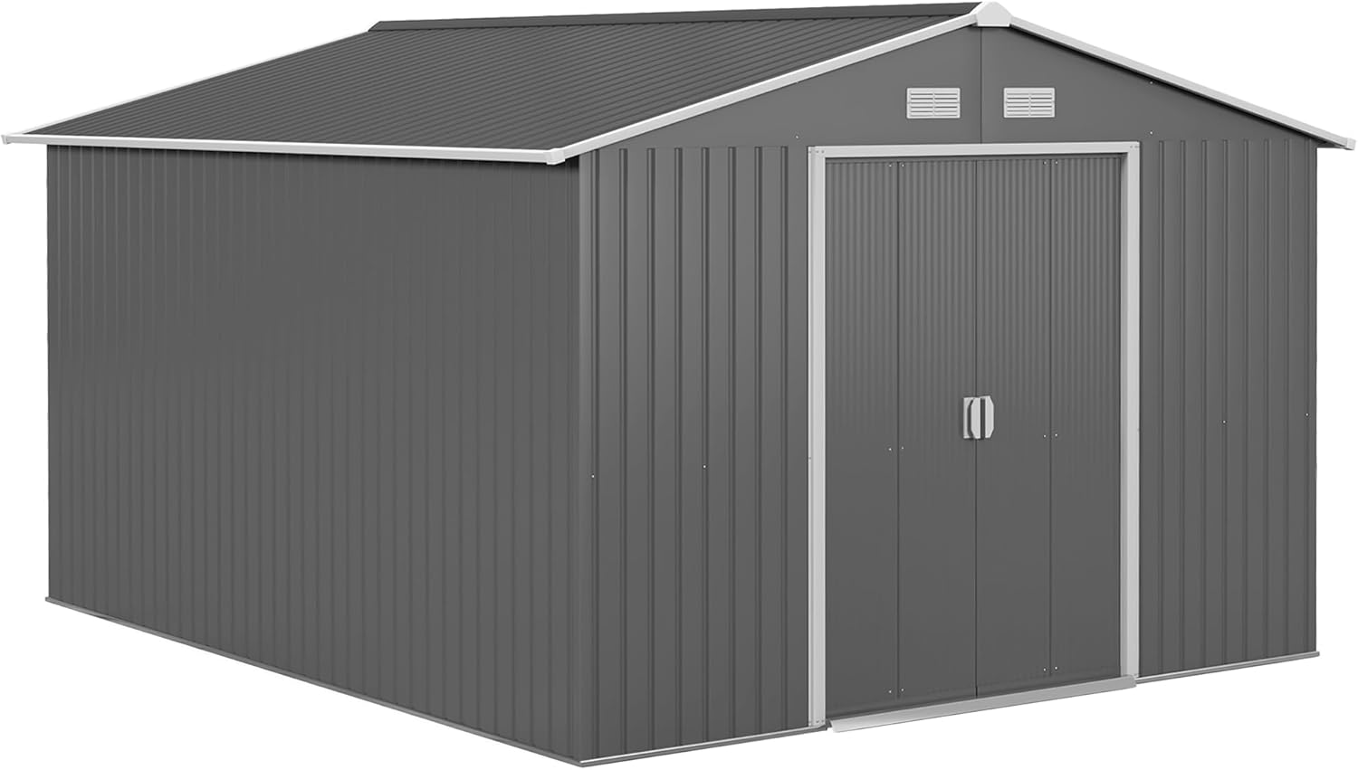 Outsunny 11' x 9' Outdoor Storage Shed, Garden Tool House with Foundation Kit, 4 Vents and 2 Easy Sliding Doors for Backyard, Patio, Garage, Lawn