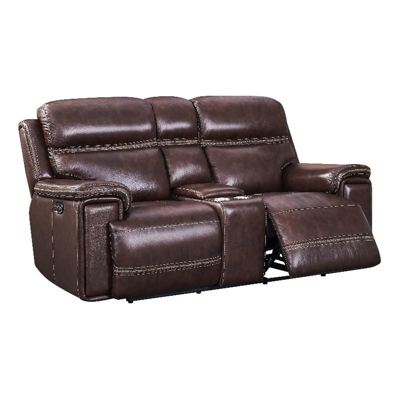 Leather Lusso Gaston Modern Genuine Leather Console Loveseat in Brown