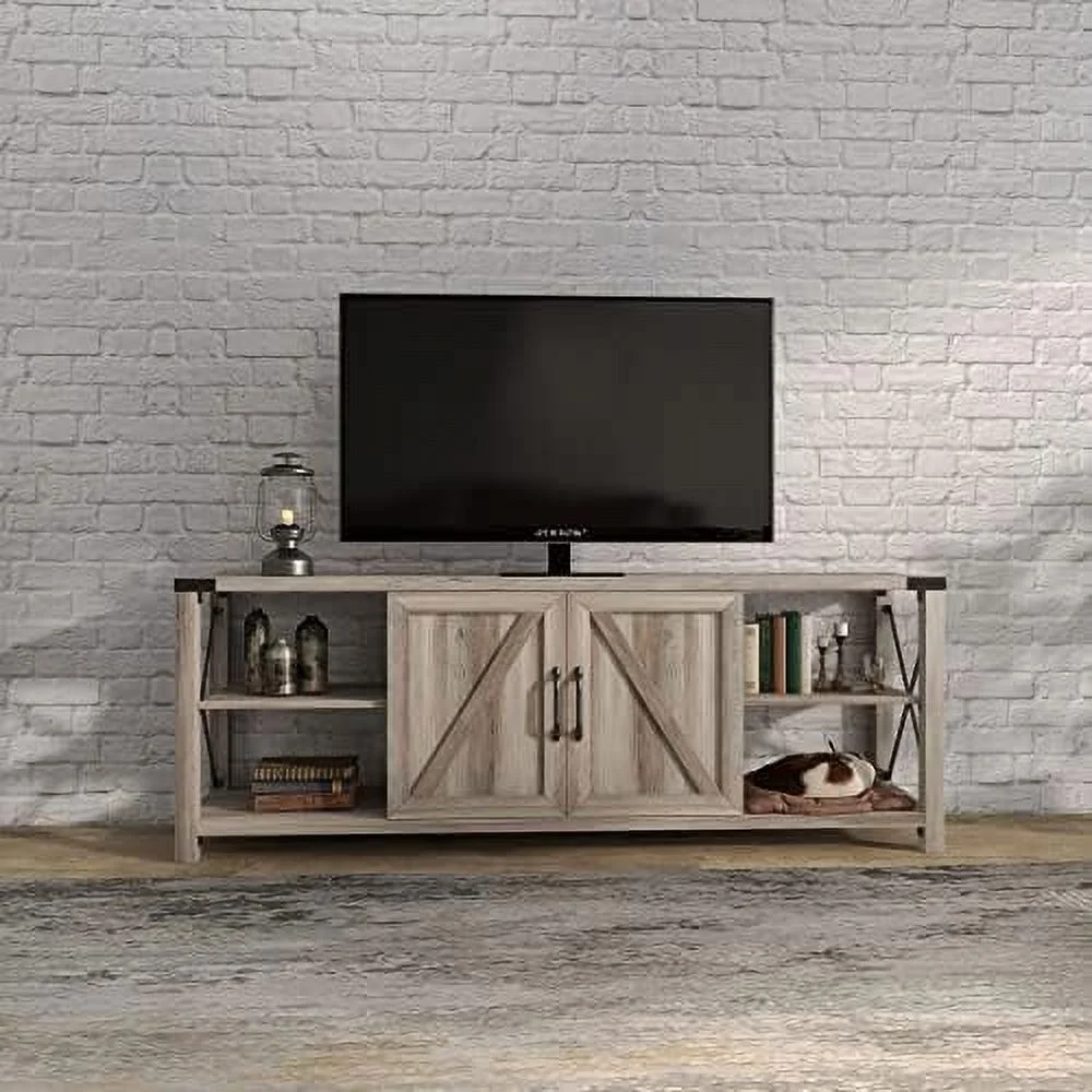 HJZUINIUNIU Farmhouse TV Stand for TVs up to 85\u201D  Wooden Entertainment Center Console Table with 2 Drawers and 4 High-Capacity  Compartment