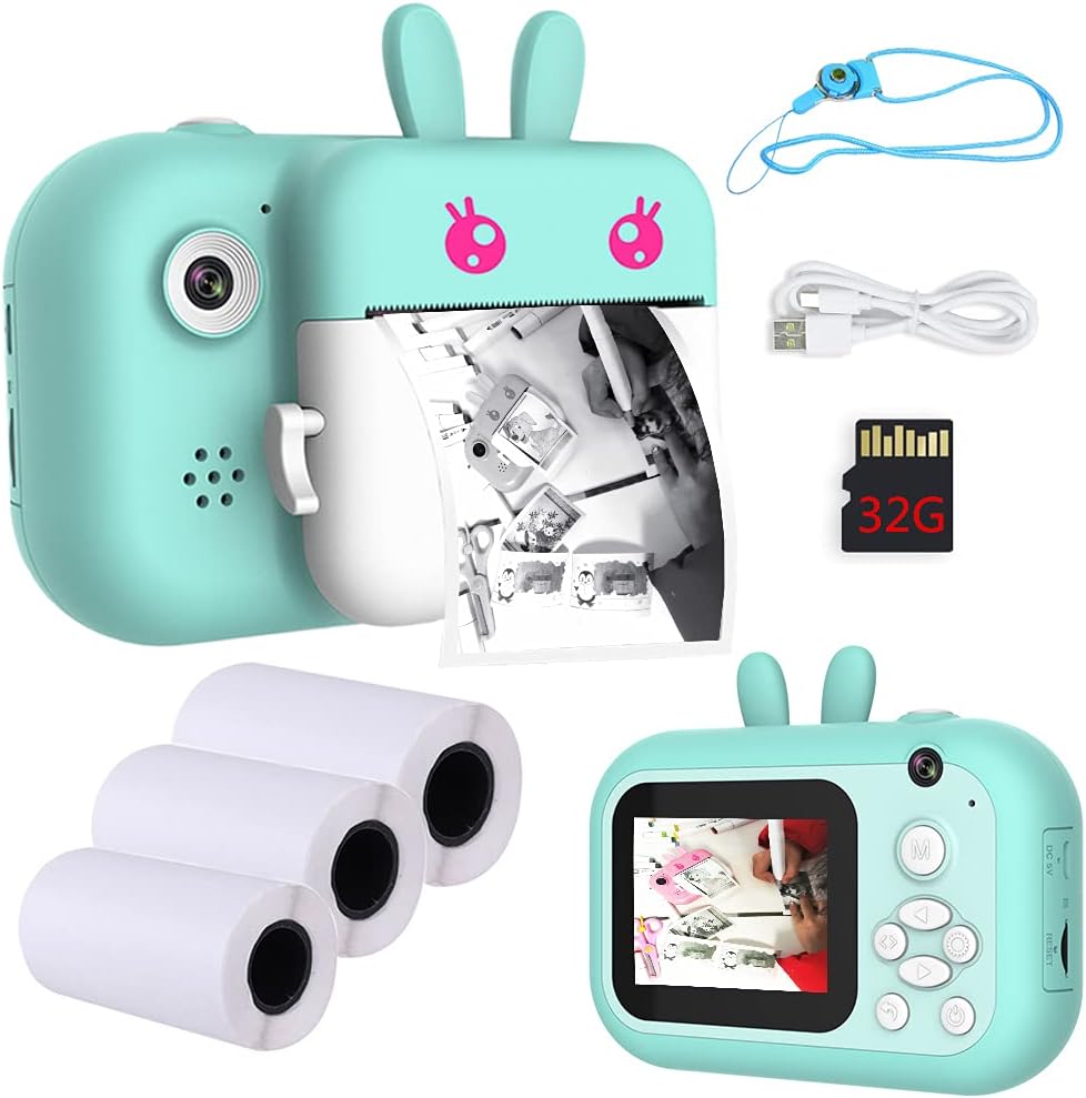 Instant Print Camera for Kids, Zero Ink Kids Cameras That Print Photos, 2.4 Color Screen, Portable Selfie Digital Camera, Birthday for Girls