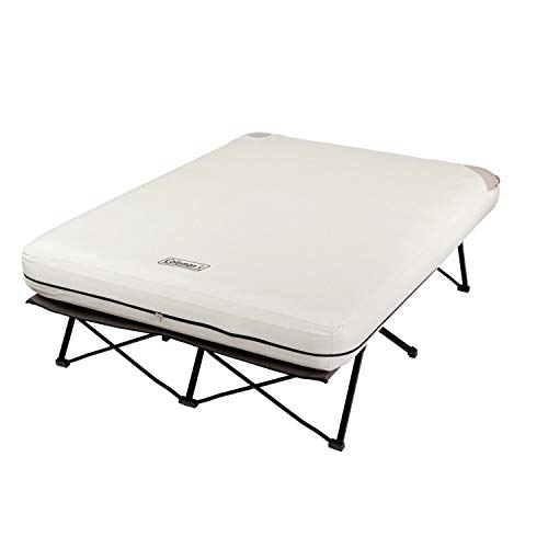 Coleman Queen-Size Airbed Cot Combination, Folding Air Mattress with Steel Frame & Side Table, Battery Pump Included