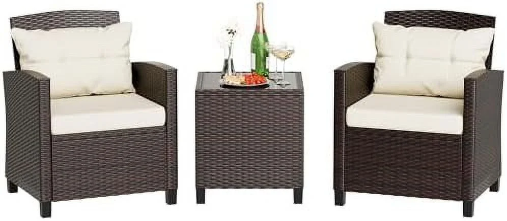 YPDCHB 3 Pieces Wicker Patio  Set Outdoor  Wicker Chairs Conversation Set Small Patio  for Apartment Balcony Bistro  Gray - Curated Treasures Market