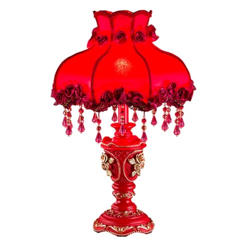 Lovely Table Lamp with Fabric Lampshade, Antique Flower Decorative Bedside Desk Lamp, Handmade Night Light for Bedroom Nightstand