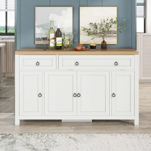 Retro Style Large Storage Space Sideboard Cabinet with Flip Door and 1 Drawer, 4 Height-Adjustable Cabinets for Kitchen, Dining Room
