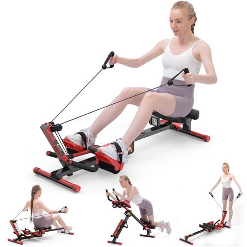 Rowing Machine, 4 in 1 Rowing and Ab Machine with 2 Levels of Workout Resistance