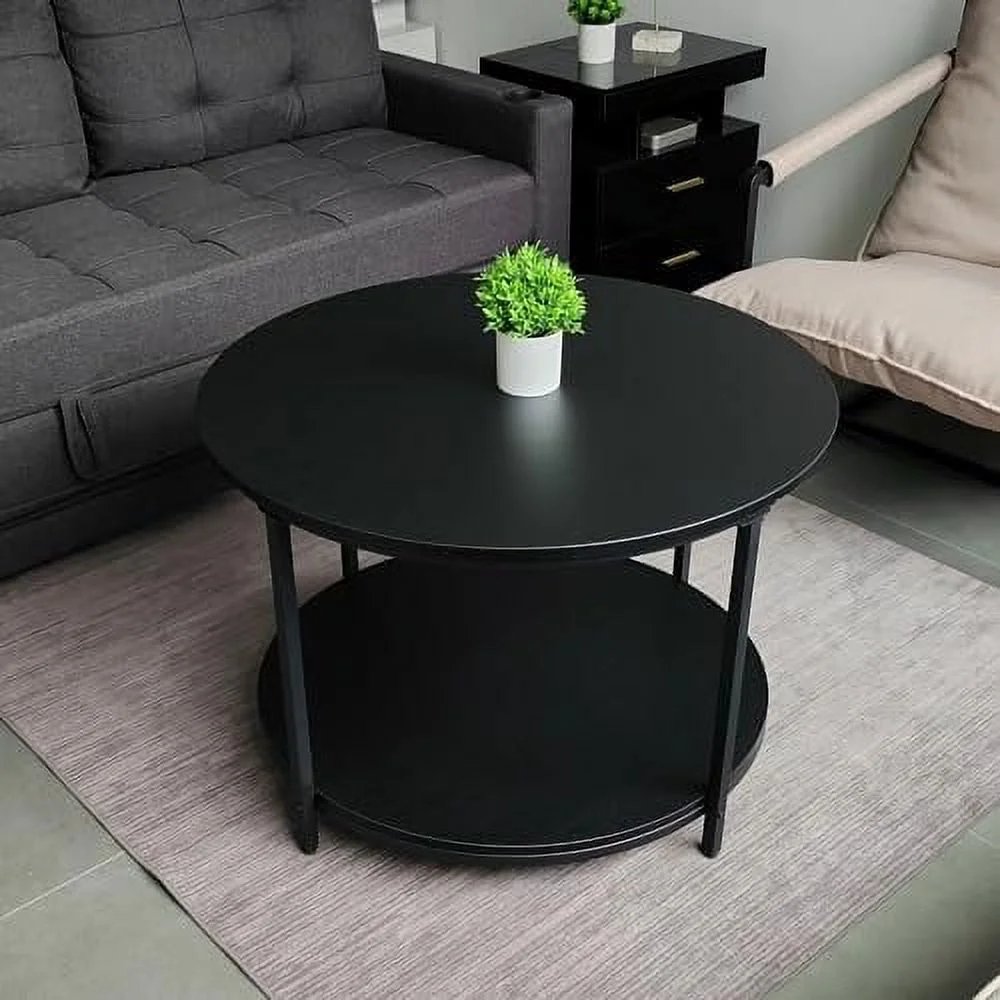 Round Coffee Tables Living Room  31.5 inch 2-Tier Rustic Wood Desktop &amp