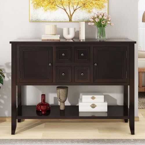 Farmhouse Sideboard Buffet Cabinet Kitchen Sideboard Cabinet with Storage Drawers and Bottom Shelf for Entryway Hallway Foyer Table Cupboard Coffee